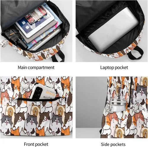 Vista 6 de Mochila Escolar Ligera Bolsa de Libros Mochila de Día Casual para Niñas Niños Mujeres Hombres Viaje Laptop 16 Pulgadas, Gato, Mochilas Daypack