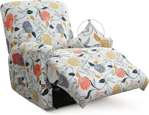 Vista 10 de Iauddy - Funda elástica para sillón reclinable de 4 piezas, protector de muebles suave y ajustado para sillón reclinable con bolsillo, funda