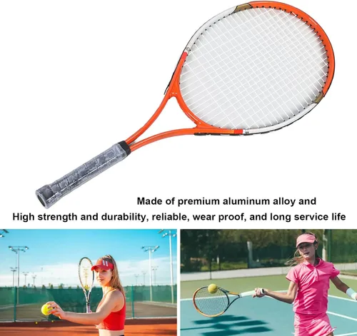 Vista 4 de Raqueta de tenis de 27 pulgadas, raqueta recreativa de nailon de aleación de aluminio con bolsa de raqueta, para principiantes, jugadores Red