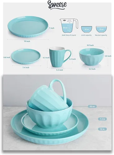 Vista 4 de GagalU AB-Grade Porcelain Plate and Bowl Set, Porcelain Kitchen Dinnerware Set Ceramic Tableware Porcelain Fluted Dinnerware Set, 24-Piece, Service