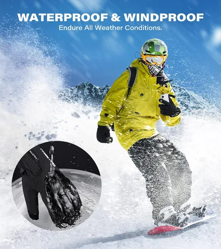 Vista 4 de Guantes de invierno para hombres y mujeres, fabricados con aislamiento 3M premium, guantes de esquí de nieve impermeables con 10 dedos para pantalla