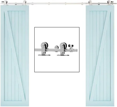 Vista 10 de TSMST Kit de herrajes para puerta corrediza de granero de 4 pies, riel de puerta de granero resistente de acero inoxidable para una sola puerta