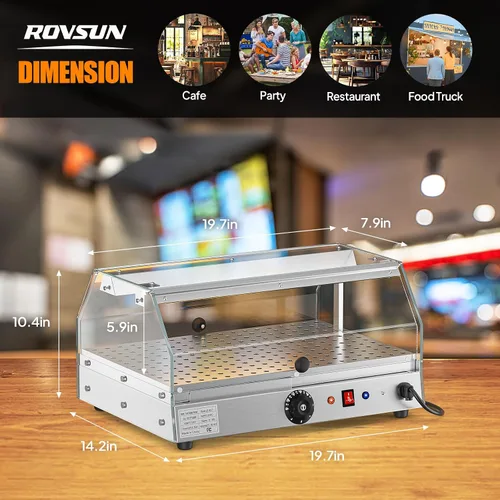 Vista 7 de ROVSUN Calentador de Alimentos Calentador de Pizza para Mostrador, Exhibidor Calentador de Alimentos Calentador de Pretzel con Iluminación LED