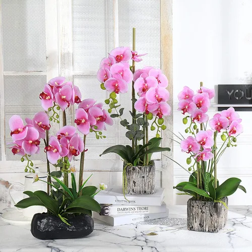 Vista 6 de FagusHome 6 hojas de orquídeas artificiales Phalaenopsis de 11 pulgadas, hojas de orquídeas artificiales verdes (6 piezas)