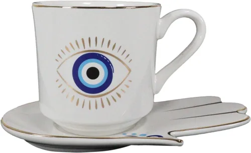 Vista 10 de Ebros Gift Wicca Occult Evil Eye Of Providence With Hamsa Quirología Quirología Palmistry Taza de café Taza de té con platillo Juego de vasos Wicca