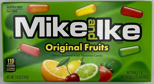 Vista 2 de Paquete variado de 7 caramelos Mike and Ike - Incluye 5 cajas de teatro y 2 mini cajas- Mike e Ike Sour Mega Mix, Original, Tropical Typhoon, Berry
