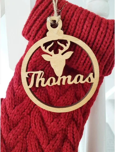 Vista 4 de gorm Adorno de reno personalizado, adornos de madera con nombre, adornos de reno, árbol de Navidad, adornos de familia, nombre personalizado