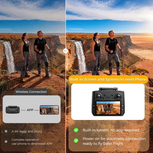 Vista 3 de FPV Drone con cámara 4K para adultos, pantalla grande en control remoto, 2 baterías y funda de transporte, regalo para hombres, cuadricóptero fácil