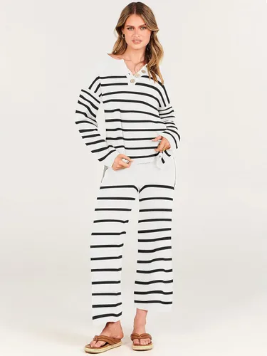 Vista 2 de ANRABESS Conjunto de 2 piezas para mujer, conjunto de suéter holgado holgado de punto de gran tamaño, conjunto de ropa de descanso a juego de moda