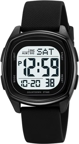 Vista 8 de Relojes para hombre Moda tendencia negro multifunción impermeable reloj LED digital cronógrafo suave silicona correa cuadrado relojes