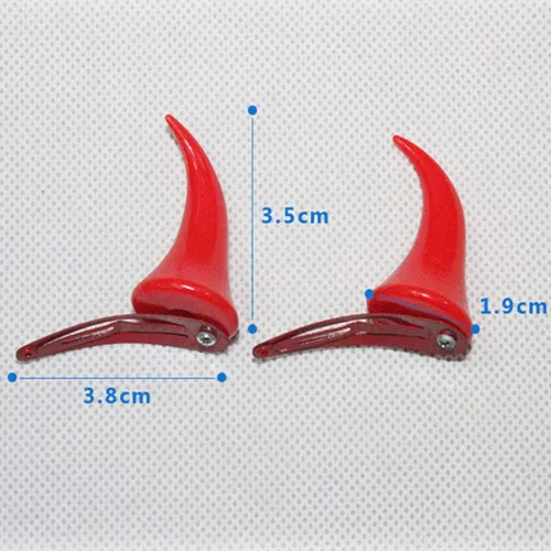 Vista 2 de BinaryABC Pinza para el cabello de cuernos de diablo, pasadores - Accesorios de cosplay de Halloween (1 par), Rojo -, Talla única