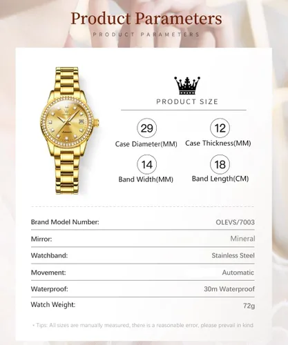 Vista 4 de OLEVS Womens Diamond Watches Automatic Self Winding Correa de oro y esfera dorada