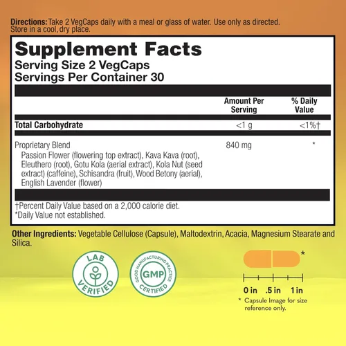 Vista 2 de Natural Balance Happy Camper - Suplemento de apoyo para el estado de ánimo para sentirse bien - Cápsulas de Gotu Kola, flor de la pasión y kava kava