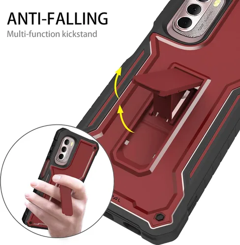 Vista 7 de Funda para Motorola g Stylus 4G 2022, protección de grado militar, a prueba de golpes, con protector de pantalla HD de vidrio templado y soporte Rojo