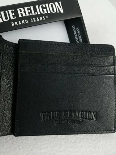 Vista 4 de True Religion Billetera de cuero plegable, Negro