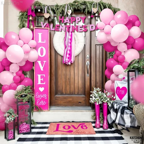 Vista 6 de KatchOn, Kit de arco de globos rosados – Paquete enorme de 141 Globos de San Valentín para decoraciones del día de San Valentín Decoraciones