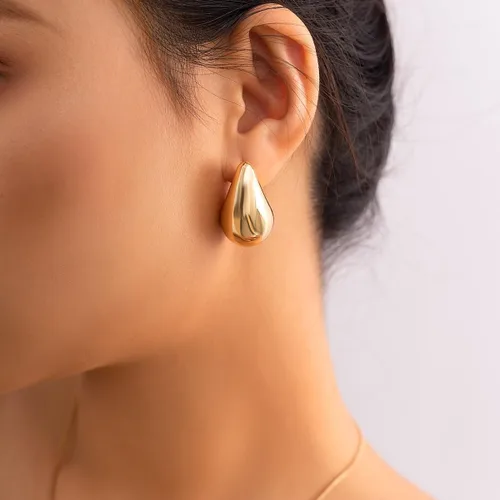 Vista 4 de Aretes gruesos de lágrima para mujer, juego de aretes de aro de oro de moda, aretes de oro