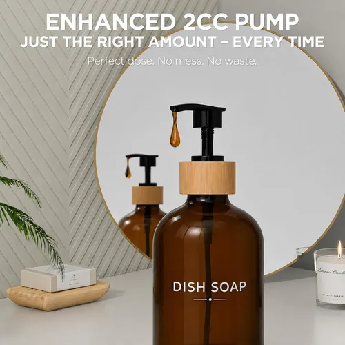 Vista 5 de Dish Soap Dispenser, 16 OZ Glass Kitchen Soap Dispenser with Bamboo Pump and Tray, Refillable Hand Soap Dispenser for Kitchen Countertop, Modern