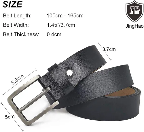 Vista 4 de JingHao Cinturón para hombre grande y alto de 30 a 65 pulgadas, cinturones de cuero genuino para hombre, cinturón casual de trabajo, pantalones