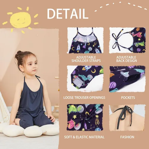 Vista 6 de Darkyazi Mono lindo de verano para niñas y niños, espalda descubierta, con correa de harén, overol con pantalones para niños pequeños, talla 2-8 años