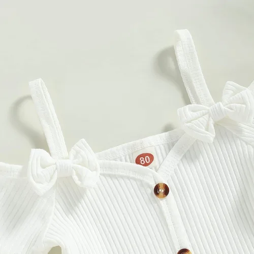 Vista 59 de TheFound Trajes de verano para niñas pequeñas, sin mangas, de punto acanalado, halter, pantalones cortos, ropa para recién nacidos, conjunto de 3