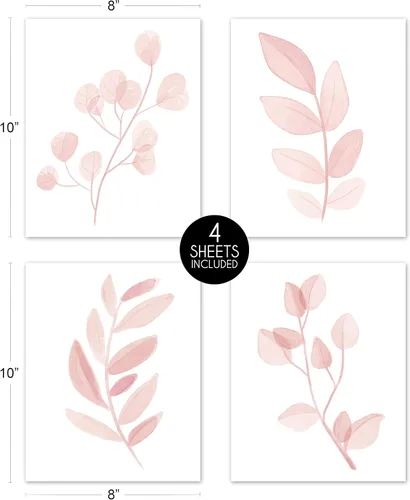 Vista 5 de Sweet Jojo Designs Impresiones artísticas de pared de hojas florales rosas y blancas rubor, decoración de habitación para bebés, guardería y niños