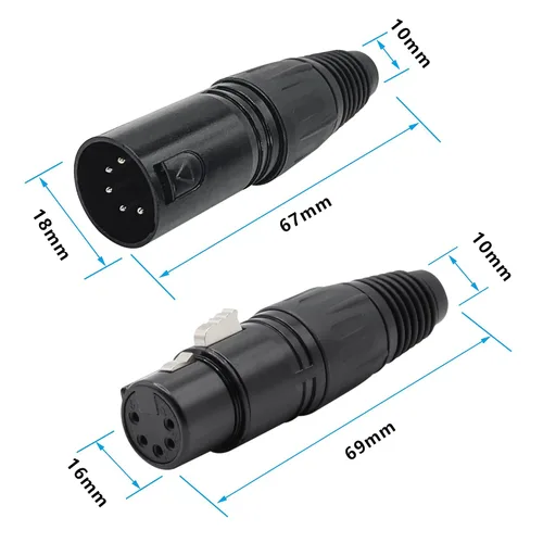 Vista 5 de Conector de cable XLR de 5 pines XLR de 5 pines macho y hembra, conector de micrófono, adaptador de audio, negro, 2 pares (M+F)