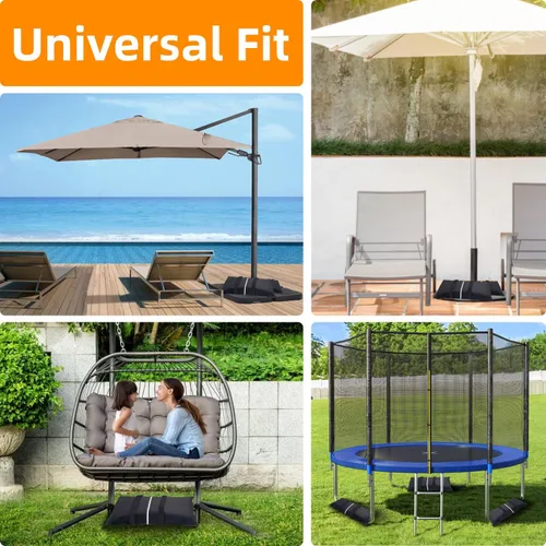 Vista 7 de Bolsas de arena para base de paraguas, 2 bolsas de arena rellenables de 50 libras para base de paraguas, sombrilla de patio voladizo, trampolín