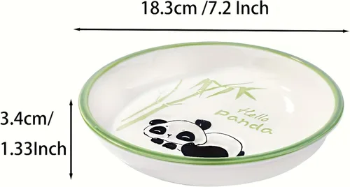 Vista 4 de Juego de 4 platos de cerámica para ensalada, platos decorativos con estampado de bambú de panda para sushi, postres, aperitivos, aptos