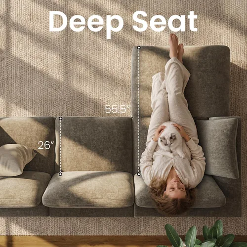 Vista 4 de Sofás seccionales Cloud de 110 pulgadas para sala de estar, sofá convertible en forma de U sin hueso con otomana, juego de sofá modular de gran