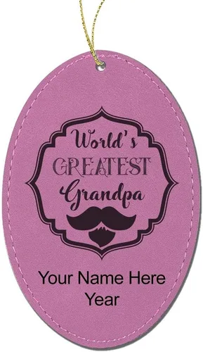 Vista 7 de LaserGram Personalized Christmas Ornament, World's Greatest Grandpa, Faux Leather, Custom Laser Engraved Gift Idea (Oval Shape, Black with Gold)