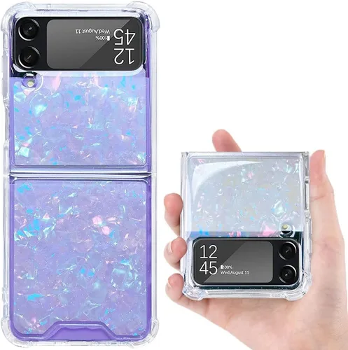 Vista 17 de Funda para Samsung Galaxy Z Flip 3 con purpurina, bonita funda transparente con diseño, brillante, reflectante, con destellos, cubierta de teléfono