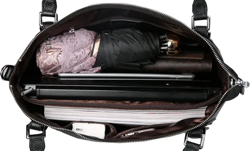 Vista 7 de HESHE - Carteras y bolsos de cuero genuino para mujer, bolso de mano, bolso de hombro, bolso de asa superior, bolso cruzado, bolso tipo morral
