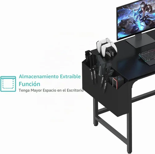 Vista 6 de Lufeiya Escritorio para computadora con cajones de tela, escritorio de juegos reversible de 40 pulgadas para espacios pequeños, oficina en casa