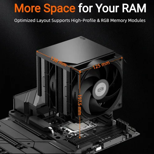 Vista 4 de PCCOOLER RT720TC - Enfriador de aire para CPU, 270W TDP Dual Tower 7 tubos Negro