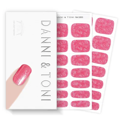 Vista 24 de DANNI & TONI Tiras de uñas de gel semicuradas, color rosa champán, ojos de gato, 28 calcomanías de regalo para mujer Aqua Ripple