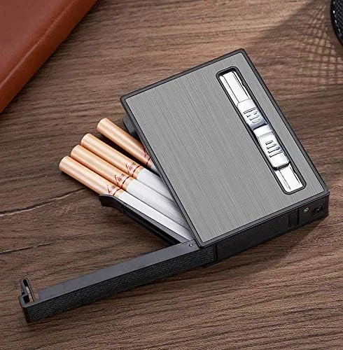 Vista 7 de Estuche para cigarrillos con encendedor incorporado, resistente al viento, recargable, soplete de chorro de butano, encendedor de expulsión