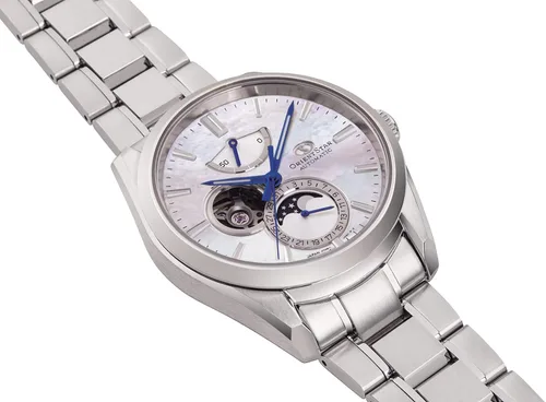 Vista 2 de Orient Star Moon Phase RE-AY0005A - Reloj de cristal de zafiro para hombre con esfera de nácar, Nácar