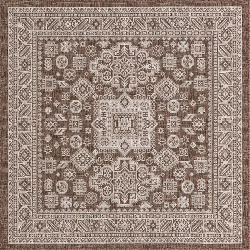 Vista 86 de Unique Loom Outdoor Aztec Collection Alfombra de área, Chalca (5 pies 3 pulgadas, octágono, aguamarina/marfil)