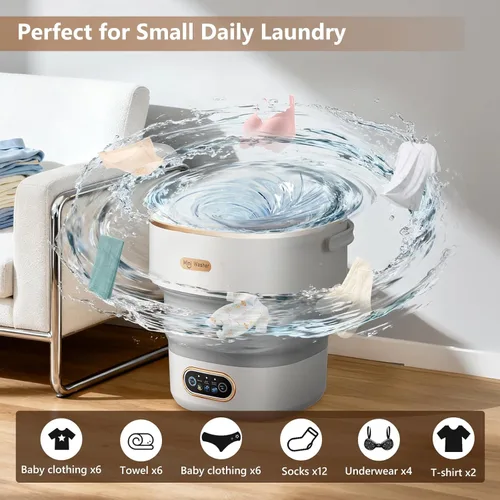 Vista 6 de Lavadora portátil 20L, lavadora plegable y secador de centrifugado