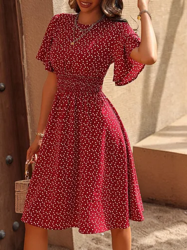 Vista 6 de Floerns Vestido midi acampanado con estampado de corazón de confeti y manga de mariposa