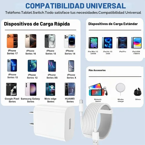 Vista 6 de Bloque de cargador de pared USB C de 20 W con cable USB A a USB C