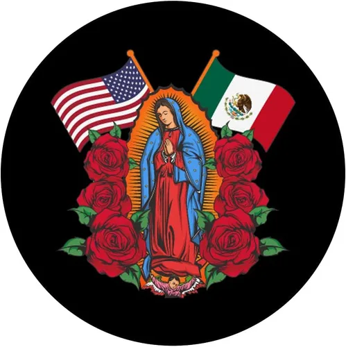 Vista 3 de Virgen de Guadalupe con bandera de México y Estados Unidos PopSockets Swappable PopGrip