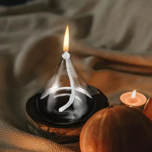 Vista 7 de Linterna de aceite de vidrio Lámpara de vela recargable en forma de vela de aceite de borosilicato de vidrio de borosilicato faroles