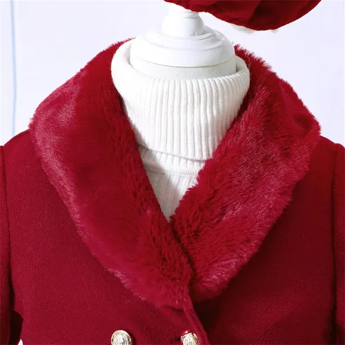 Vista 2 de ZHICHUANG Conjunto de abrigo de lana con cuello de retazos para niña de Navidad suave y duradero, para 1 a 6 años, chaqueta para niños de 6 a 7 años