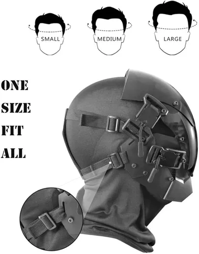 Vista 6 de detfgcl Máscara cibernética LED para hombres adultos, máscara tecnológica, accesorios de disfraz punk, máscara de cosplay, casco futurista