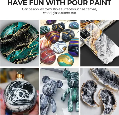 Vista 7 de Nicpro Pintura acrílica de color negro azabache, suministros de pintura premezclada de 33.8 onzas con aceite de silicona y guantes para lienzo