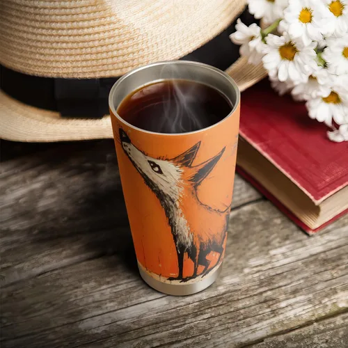 Vista 4 de Regalos de zorro de 20 onzas para los amantes de los zorros, regalos de café para los amantes del café, genial, divertido, lindo vaso de café