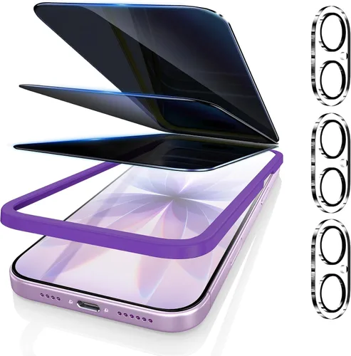 Vista 10 de Fotbor [Paquete de 3+3] Protector de pantalla de privacidad para iPhone 13 Pro Max con protector de lente de cámara, cobertura completa privada