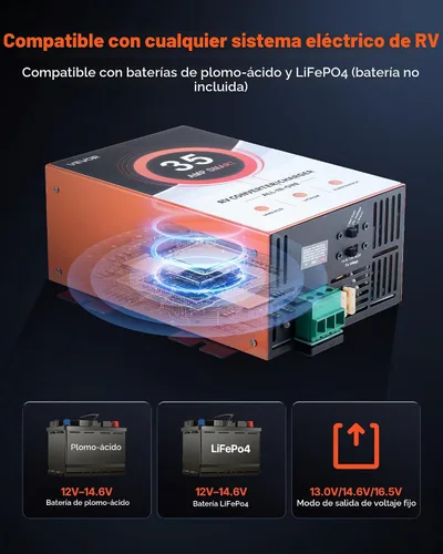 Vista 3 de VEVOR Convertidor de energía para RV, 35 Amp, Convertidor de 110V AC a 12V DC para RV, cargador de batería, carga inteligente de 4 etapas, rango